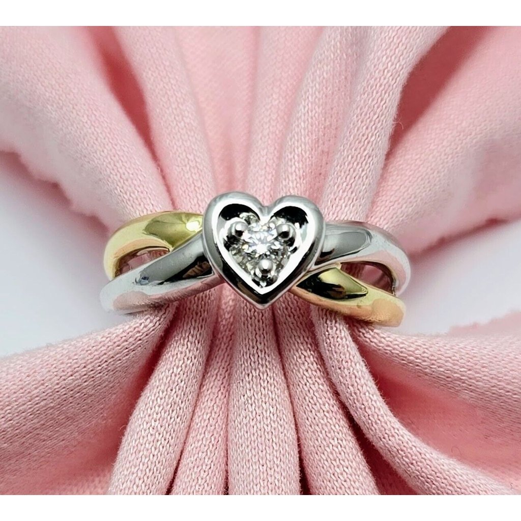 Unique 14k Solid Two Tone Multi Color Gold Designer Diamond Heart Ring Size 675